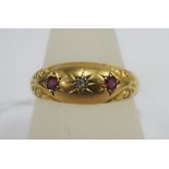 Edwardian 18ct gold ruby and diamond set ring, Chester 1905, UK ring size Q