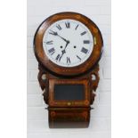 Marquetry drop dial wall clock, the dial with Roman numerals, 71 x 43cm