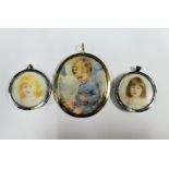 Two Edwardian portrait miniatures on ivory of sisters Jean & Diana Ross, contained within circular