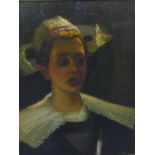 Breton Girl, Head & Shoulders Portrait, oil on board, apparently unsigned, in a giltwood frame, 33.5