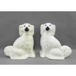 Pair of Staffordshire chimney spaniels, 34cm high (2)