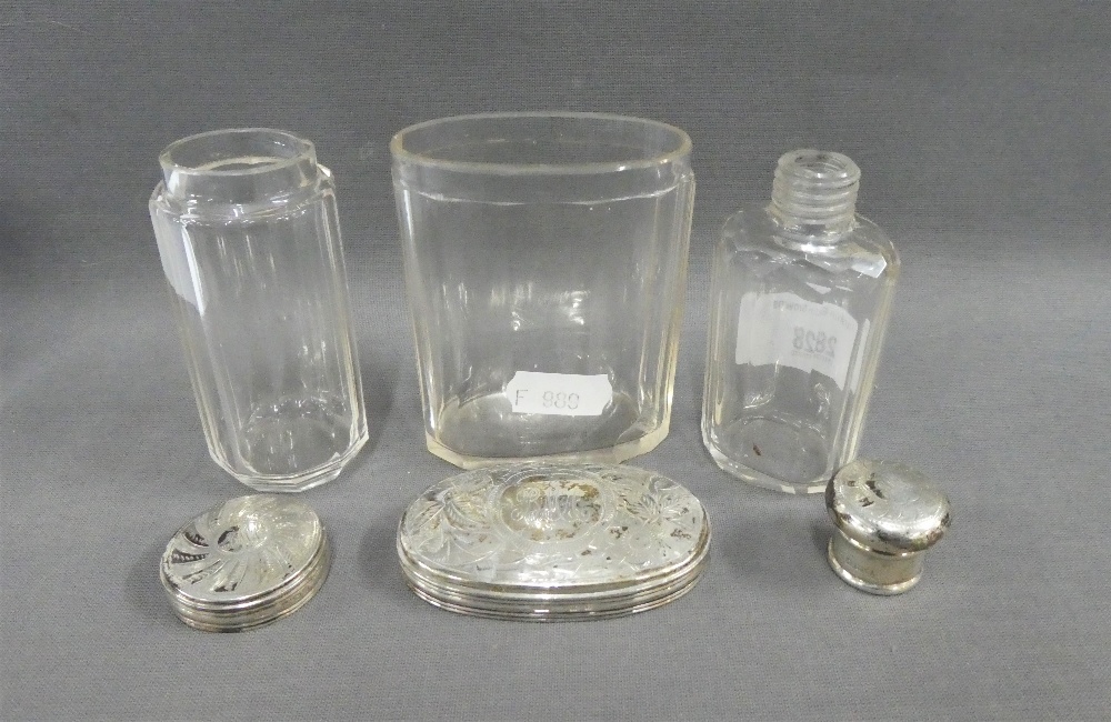 Three silver topped glass jars, Birmingham 1905 / 06, tallest 10cm, (3) - Image 3 of 4