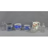 German Westerwald style planter, Lehigh Valley Pennsylvania jar, moulded glass bottles and a