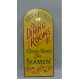 Deptford Dining Rooms, Clean Meals For Seamen, painted wooden wall plaque / sign, 60cm high