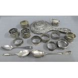 Mixed lot to include various silver and Epns napkin rings, silver backed hand mirror, silver