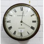 Mahogany cased fusee wall clock, the enamel dial with Roman numerals and inscribed Barron & Son,