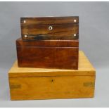 Boxes to include a 19th century rosewood veneered box and two mahogany boxes, largest 42 x 34cm (3)