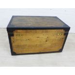 Vintage iron bound pine shipping trunk, 55 x 92cm