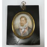 19th century portrait miniature on ivory of the Earl of Leicester, contained within a glazed and