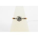 Diamond solitaire ring, illusion set in platinum, 18ct gold band, UK ring size R, diamond is