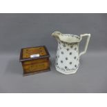 Mahogany playing cards box and a Staffordshire jug (2)