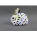 Royal Crown Derby Imari paperweight in the form of a rabbit, with gold stopper, 8cm long