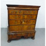 18th century walnut chest, the rectangular top over two short and three graduating long drawer, with