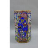 Cloisonne octagonal vase with figures, butterfly and flowers pattern, 14cm high