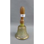 Brass school bell, 24cm high