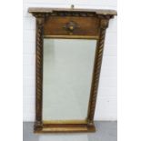 Giltwood mirror, the rectangular plate flanked by twisted pilasters, 82 x 49cm