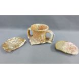 Roman terracotta Amphora vase handle and two plate fragments, ocean finds, largest 25cm (3)