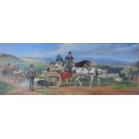 Montague, Figures in a horse drawn cart, Gouache, in glazed giltwood frame, 34 x 13cm