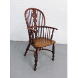 Mid 19th century elm and yew wood Windsor chair, with hoop back, solid seat and pierced splat, 105 x