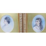 Alfred Challon, pair of oval portraits of young women, watercolours, signed with initials AC in oval