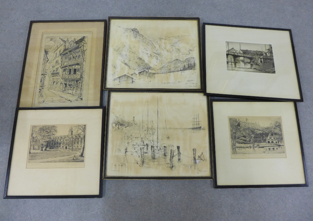 Carton containing a collection of etchings and prints to include Mabel Oliver Parker, etc (6) `