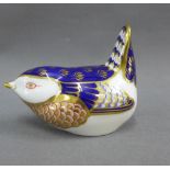 Royal Crown Derby Imari paperweight in the form of a bird, stopper lacking, 9cm long