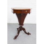 Victorian rosewood trumpet shaped work table, with octagonal top and tripod legs, 72 x 45cm
