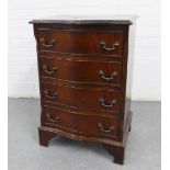 Reproduction mahogany veneered serpentine chest, with four drawers and bracket feet, 72 x 50cm