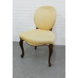 Cream damask style upholstered side chair on carved cabriole legs, 97 x 58cm