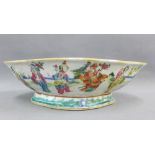 Chinese Famille Rose lozenge shape bowl painted with figures to the exterior, 27cm long