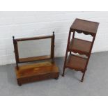 19th century mahogany dressing table mirror and a three tier bedside, 62 x 24cm (2)