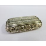 George IV silver gilt snuff box by Nathaniel Mills, with embossed foliate pattern and hinged lid,