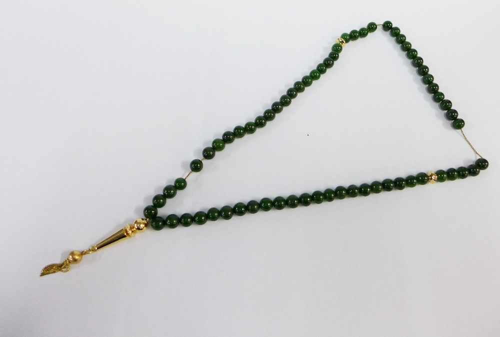 Two sets of Islamic Rosary prayer beads to include black onyx and nephrite with yellow metal spacers - Image 2 of 3