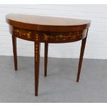 George III style mahogany and inlaid fold over card table, on square tapering legs, 68 x 97cm