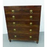 mahogany veneered chest with two short and four graduating long drawers, with brass ring handles,