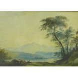 19th century school, Lone figure in a landscape, Watercolour, signed indistinctly, in glazed