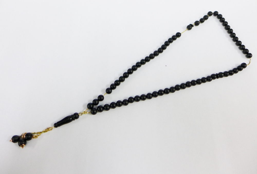 Two sets of Islamic Rosary prayer beads to include black onyx and nephrite with yellow metal spacers - Image 3 of 3