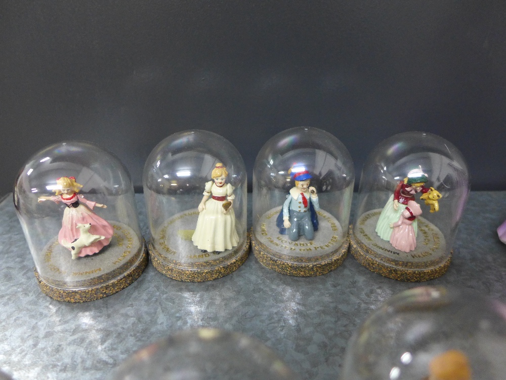 Six miniature hand painted pewter 'Seven Days of the Week' figures under faux glass domes together - Image 3 of 3