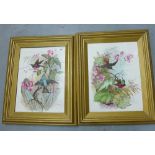 Pair of Victorian painted tile panels, signed Cartlidge, in giltwood frames (one a/f)