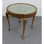 Mahogany occasional table, the circular top enclosing a tapestry panel, on cabriole legs, 58 x 62cm