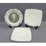 Josiah Wedgwood, bi-centenary Creamware plate together with a pair of moulded Creamware plates,