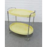 Retro two tier chrome and cream plastic trolley / table 63 x 65cm