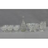 Six sundae glass dishes, decanter, goblet and fruit bowl (9)