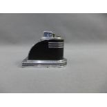 Ronson streamlined black enamel and chrome Touch Tip table lighter, 10cm high