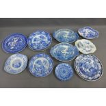 Quantity of Staffordshire blue and white pottery and a pair of pearlware oval dishes, etc (a lot)
