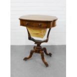 Victorian rosewood work table, the top with a single frieze drawer on a base with four downswept