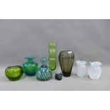 Collection of coloured glass to include Moser, Holmegaard and Mdina, etc, tallest 19cm (8)