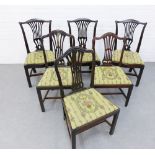 Six Georgian mahogany chairs, with vertical splat backs and upholstered seats (6)