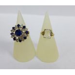 9ct gold gemset cluster cocktail ring, UK ring size N together with 9ct gold dress ring (2)