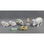 A group of pig figurines to include Beswick and an enamel box, etc (7)